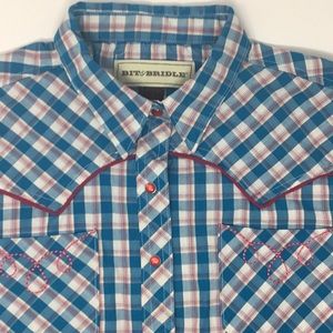 Western Riding Shirt Plaid Pearl Snaps